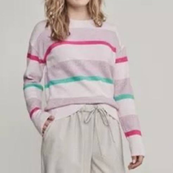 Elizabeth And James Long Sleeve Crew Neck Multicolor Striped Pullover Sweater